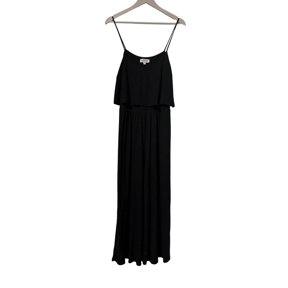 Lulus Whiteroom + Cactus Black Ribbed Popover Wide Leg Jumpsuit Medium